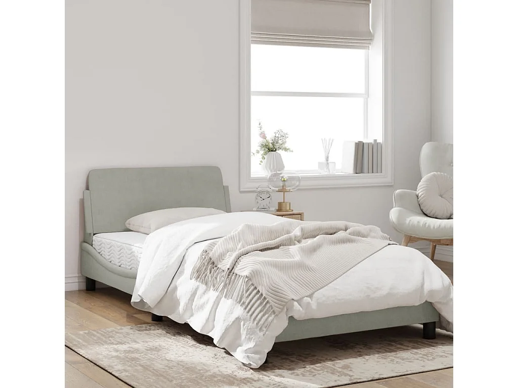 Cadre de lit avec tête de lit Gris clair 100x200 Velours