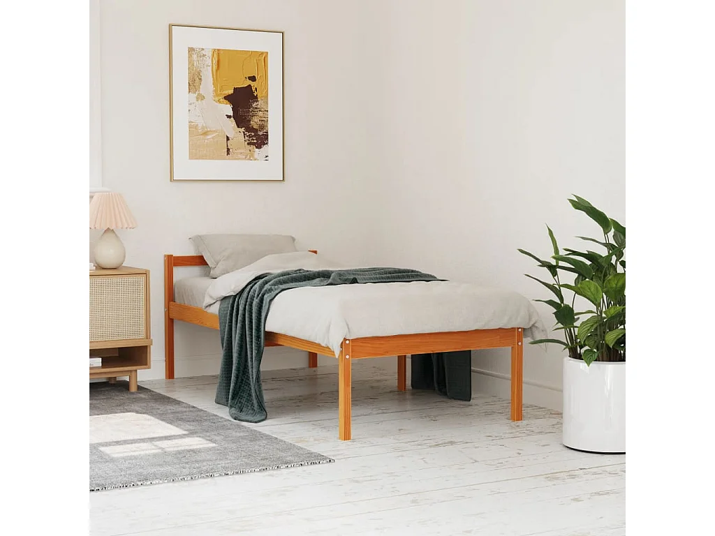 Lit pour personne âgée marron 75x190 bois de pin massif