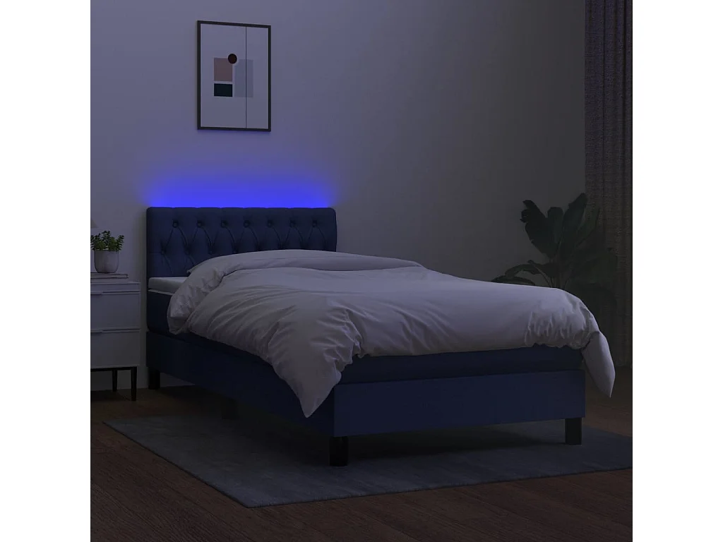 Sommier à lattes de lit avec matelas et LED Bleu 90x200 Tissu