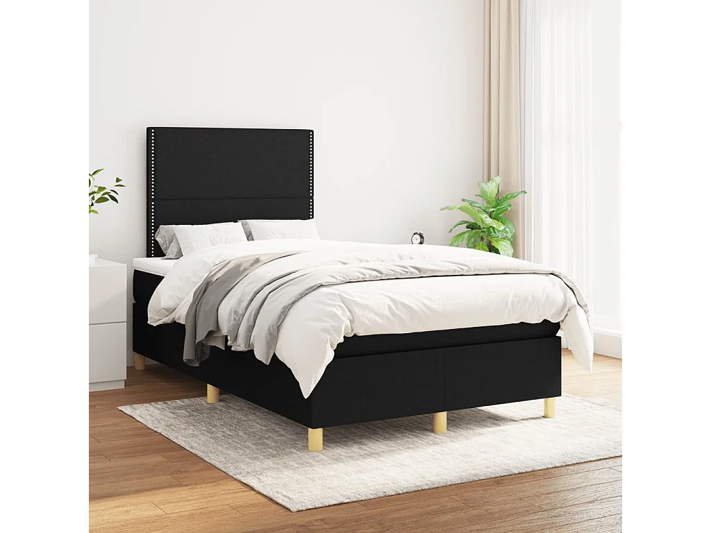 Sommier à lattes de lit avec matelas noir 120x190 tissu