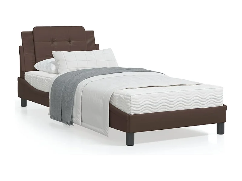 Lit avec matelas marron 90x190 similicuir