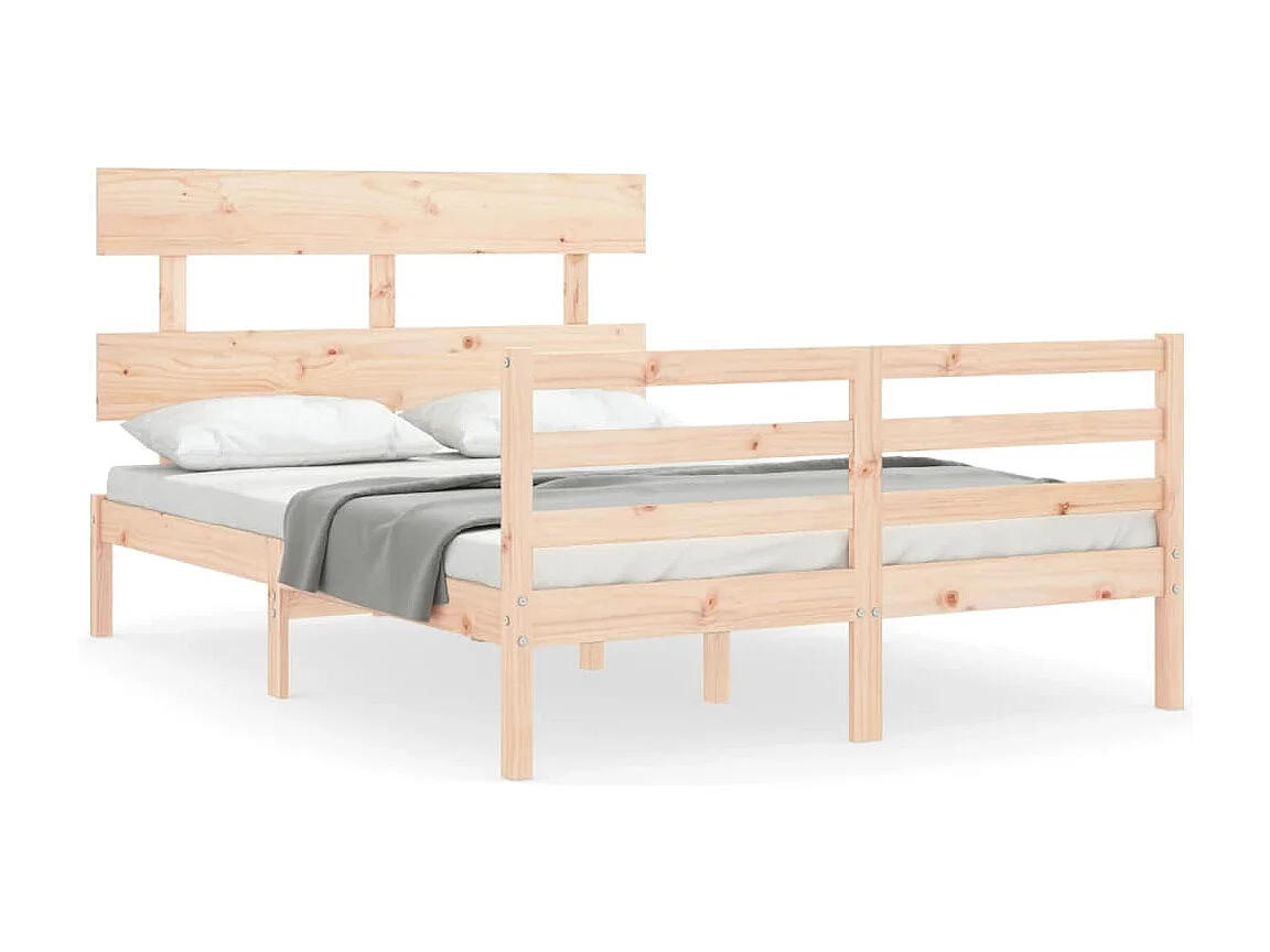 Bedframe met hoofdbord massief hout 140x190 cm