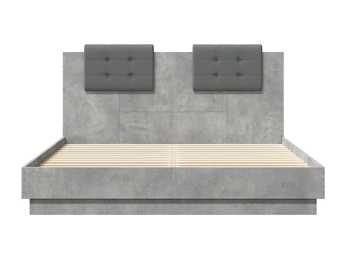 Cadre de lit tête de lit et lumières LED gris béton 150x200