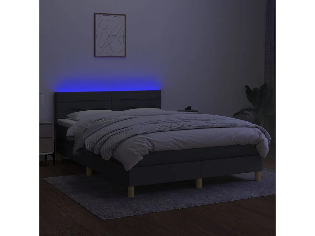 Sommier à lattes de lit et matelas et LED Gris foncé 140x190