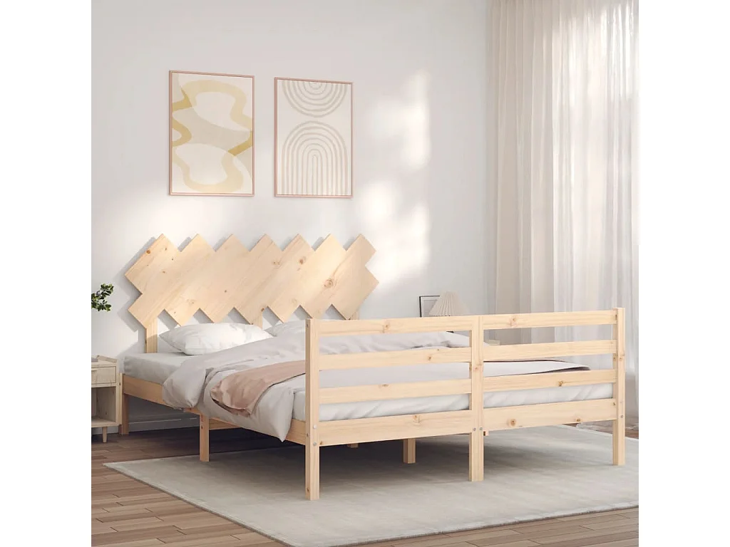 Bedframe met hoofdbord massief hout 140x190 cm