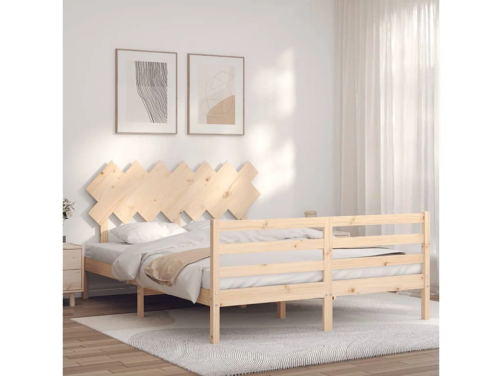 Bedframe met hoofdbord massief hout 140x190 cm