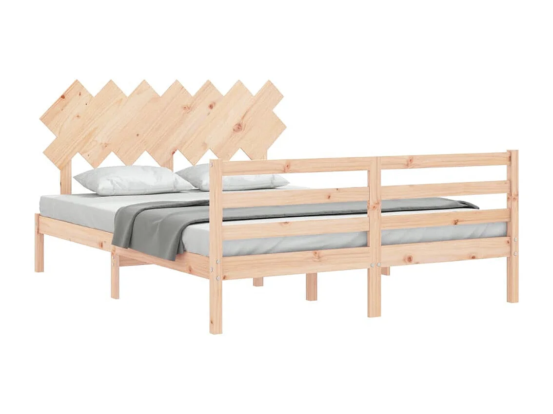 Bedframe met hoofdbord massief hout 140x190 cm