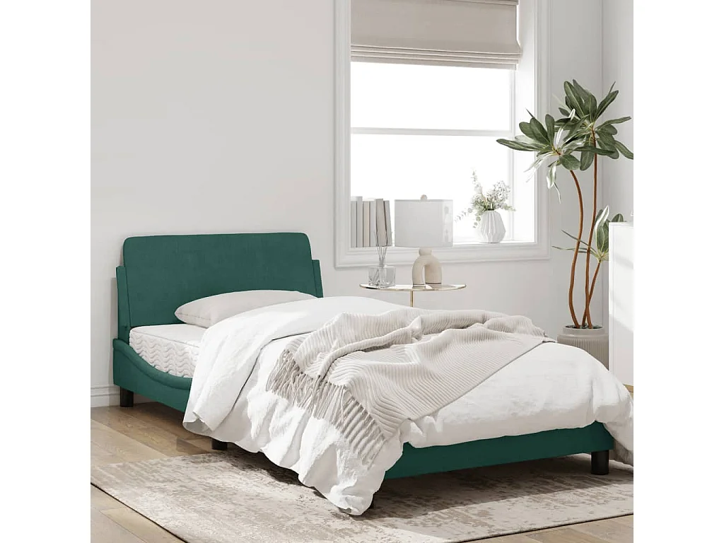Cadre de lit avec tête de lit Vert foncé 100x200 Velours