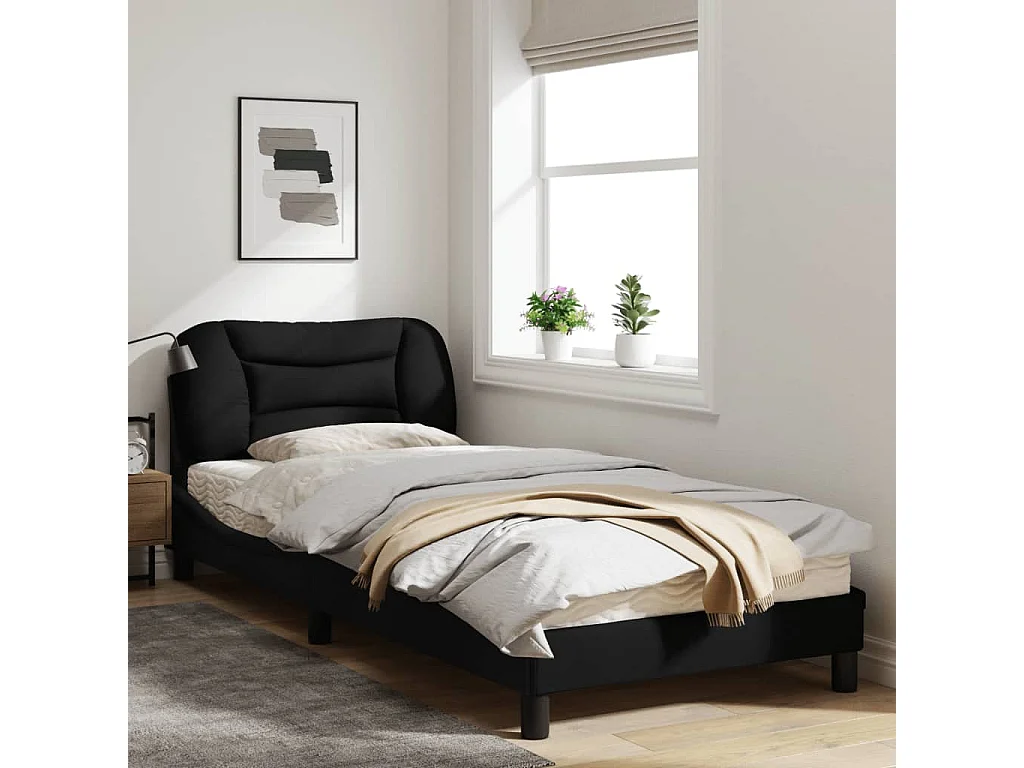 Cadre de lit avec tête de lit Noir 80x200 Tissu