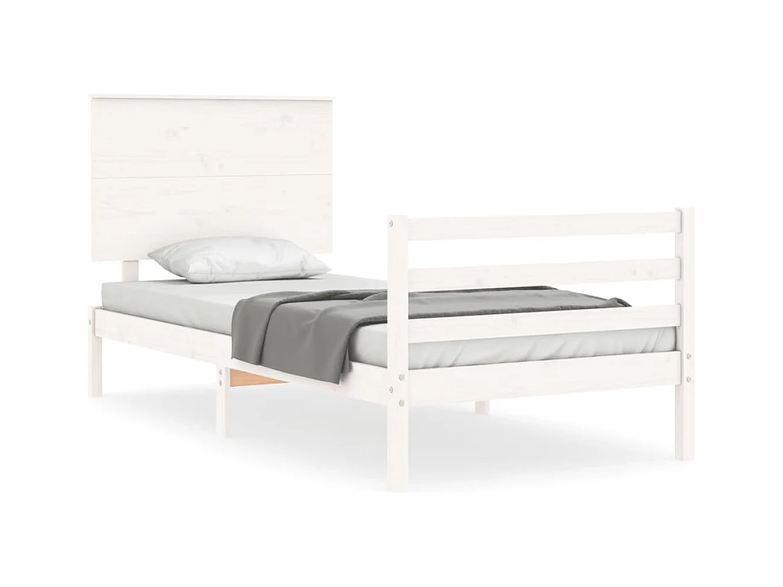 Cadre de lit avec tête de lit blanc 90x200 bois massif