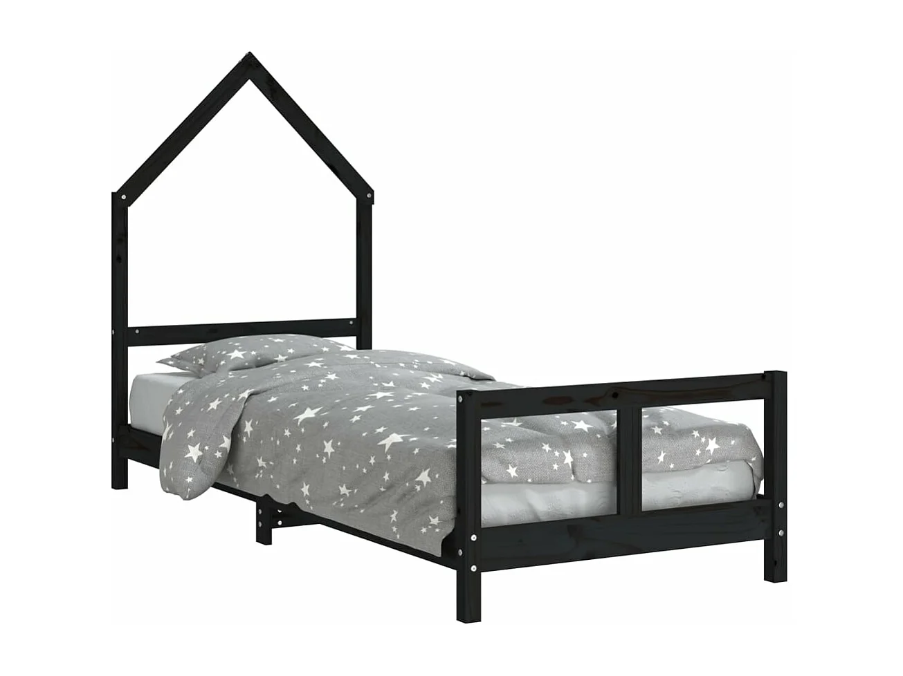 Cadre de lit pour enfants noir 80x200 bois de pin massif