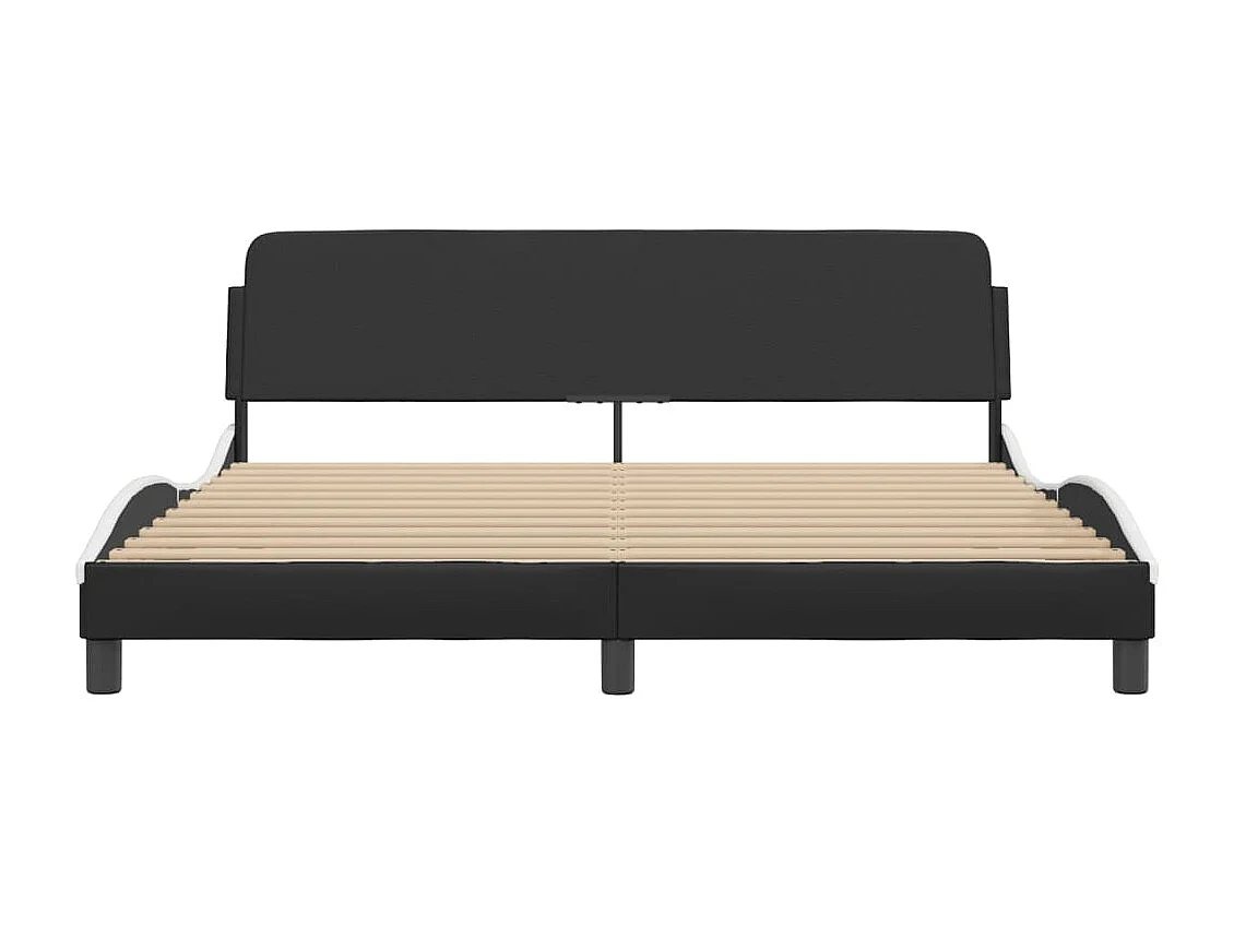 Cadre de lit et tête de lit noir et blanc 180x200 similicuir