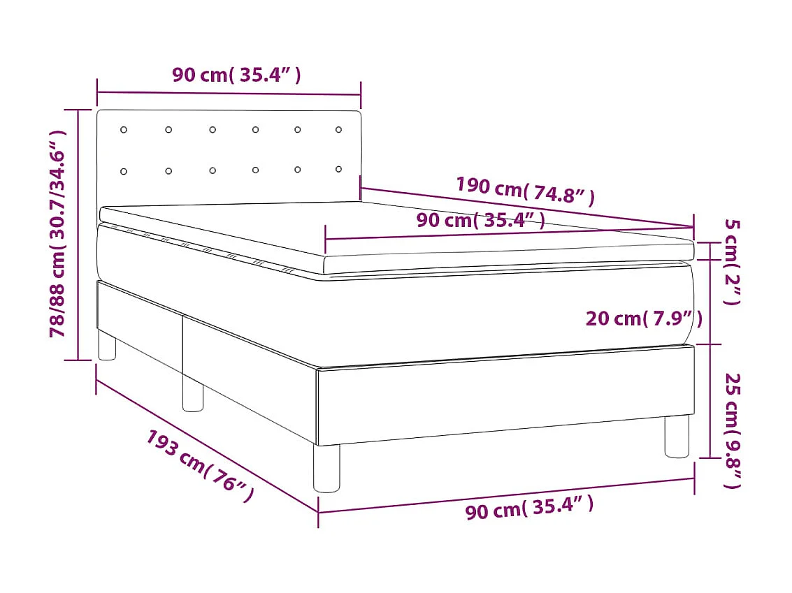 Sommier à lattes de lit avec matelas et LED Gris foncé 90x190