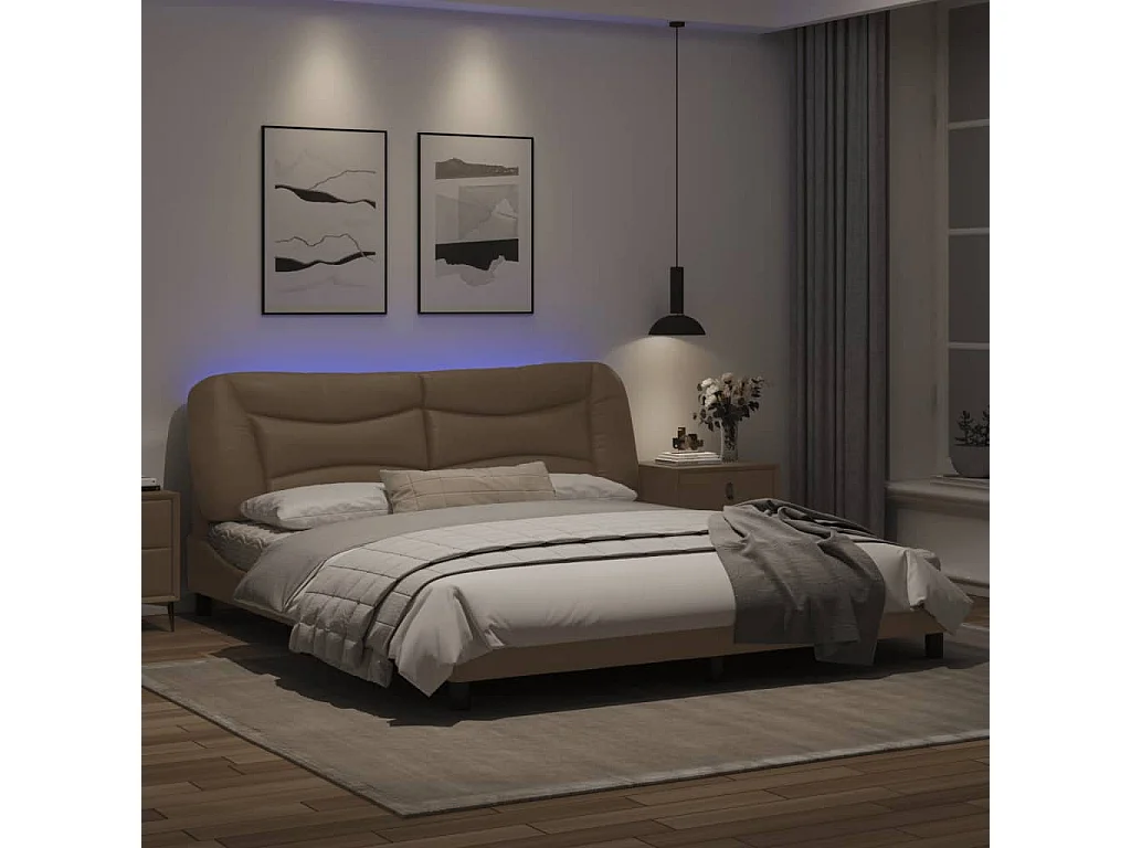 Cadre de lit avec lumières LED cappuccino 180x200 similicuir