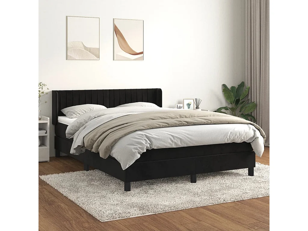 Sommier à lattes de lit avec matelas Noir 140x200 Velours