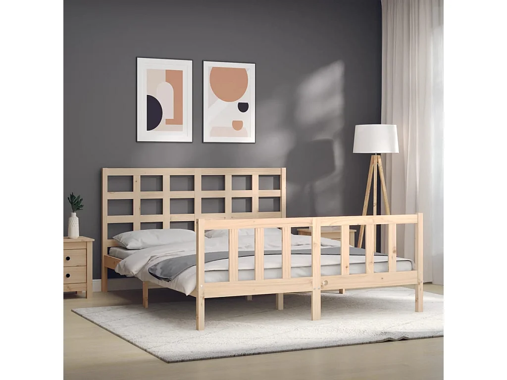 Cadre de lit avec tête de lit 160x200 bois massif