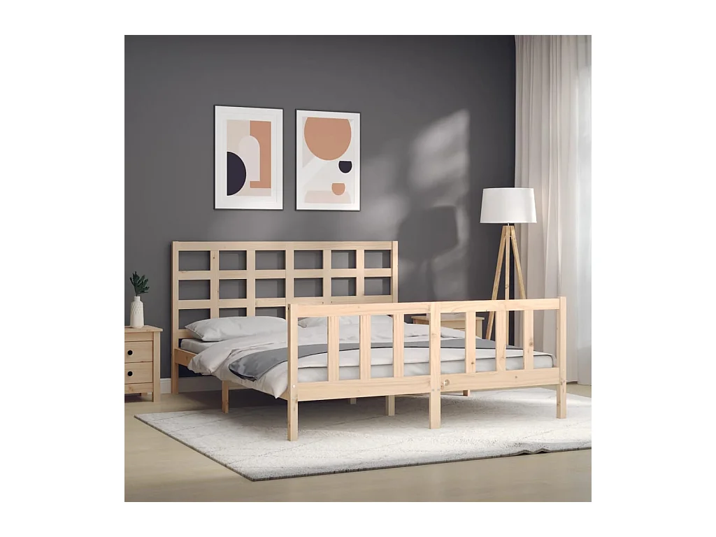 Cadre de lit avec tête de lit 160x200 bois massif