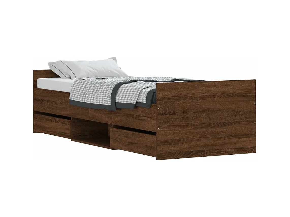 Cadre de lit tête de lit et pied de lit chêne marron 75x190