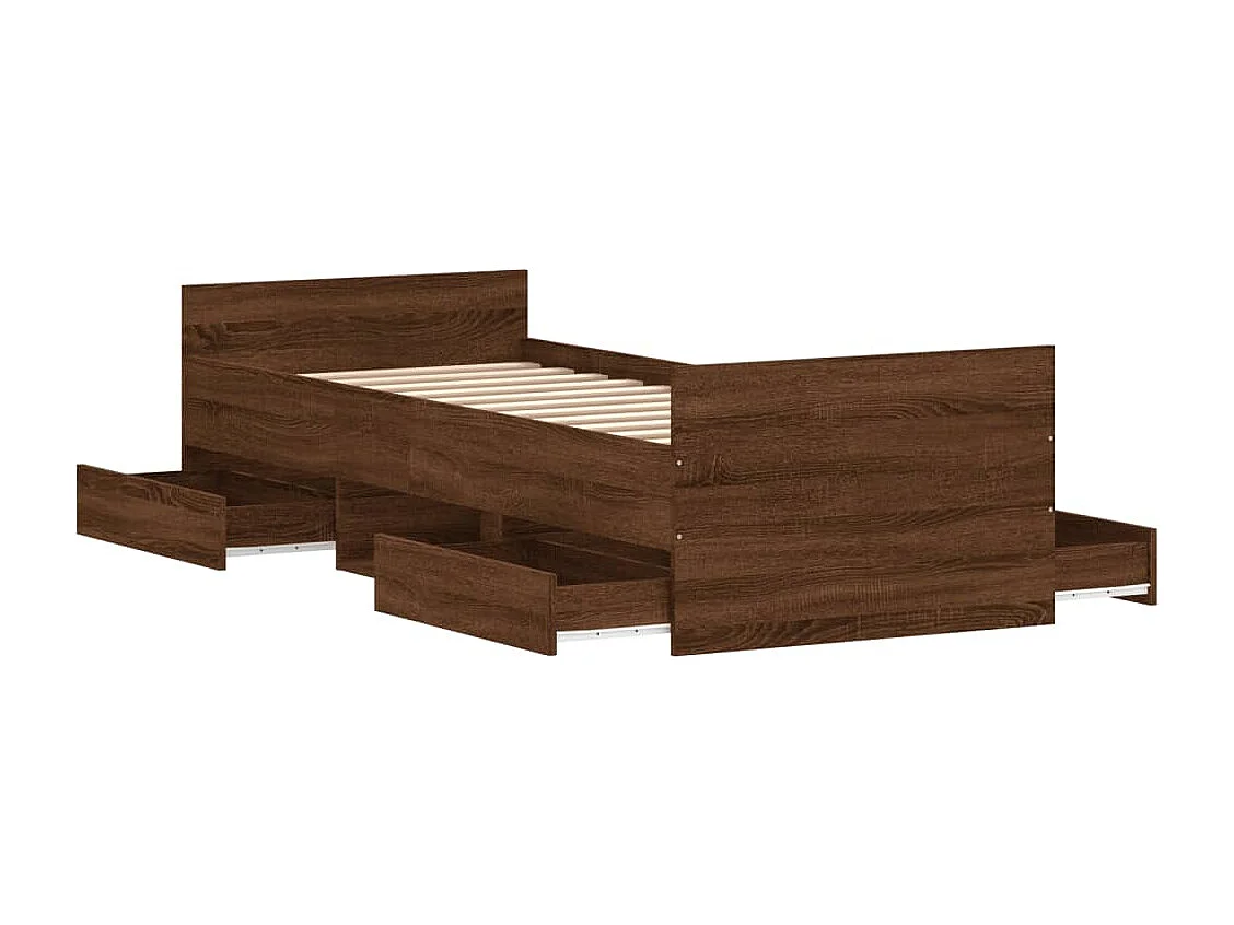 Cadre de lit tête de lit et pied de lit chêne marron 75x190