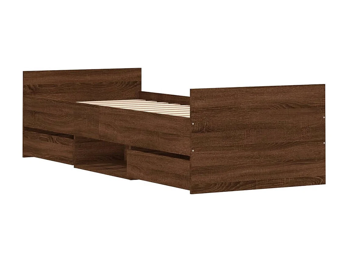 Cadre de lit tête de lit et pied de lit chêne marron 75x190