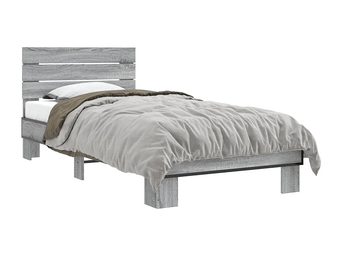 Bedframe bewerkt hout en metaal grijs sonoma eiken 100x200 cm