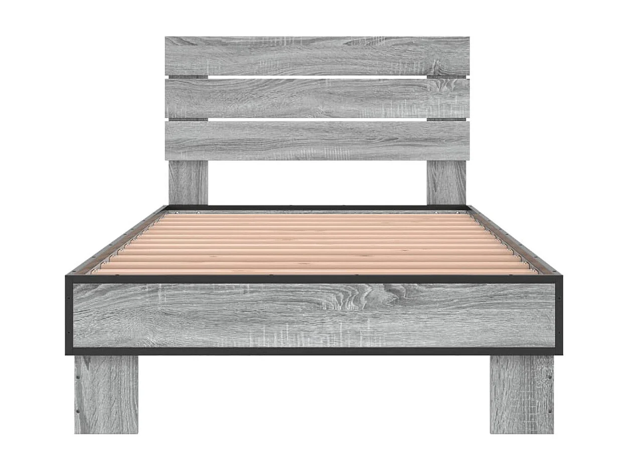 Bedframe bewerkt hout en metaal grijs sonoma eiken 100x200 cm