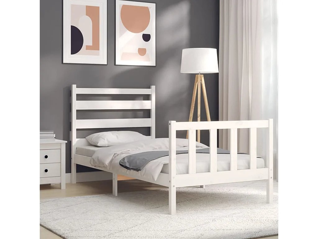 Cadre de lit et tête de lit blanc 100x200 bois massif