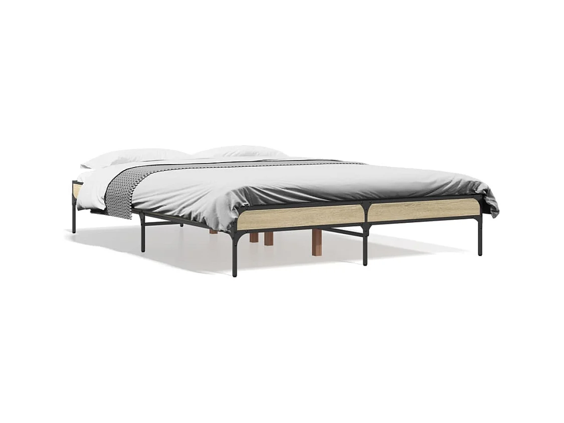 Cadre de lit chêne sonoma 135x190 bois d'ingénierie et métal