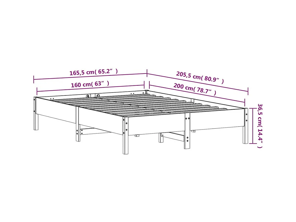 Cadre de lit 160x200 bois de pin massif