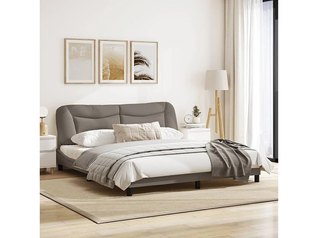 Cadre de lit avec tête de lit Taupe 180x200 Tissu