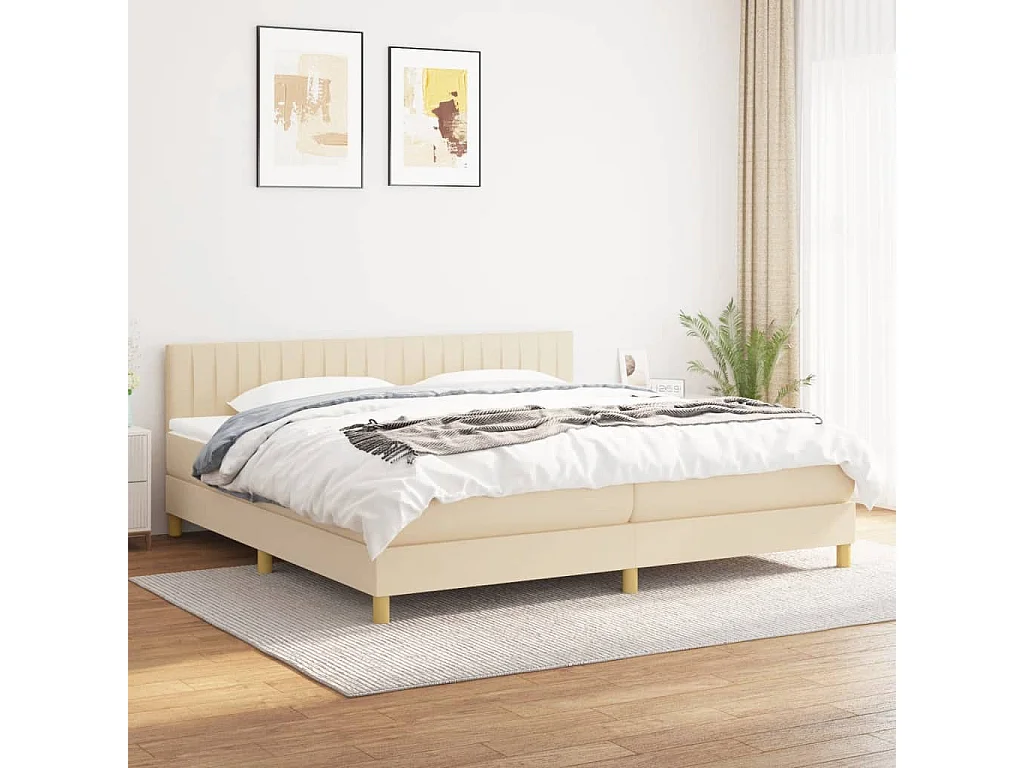 Lit à sommier tapissier avec matelas Crème 200x200 Tissu 7