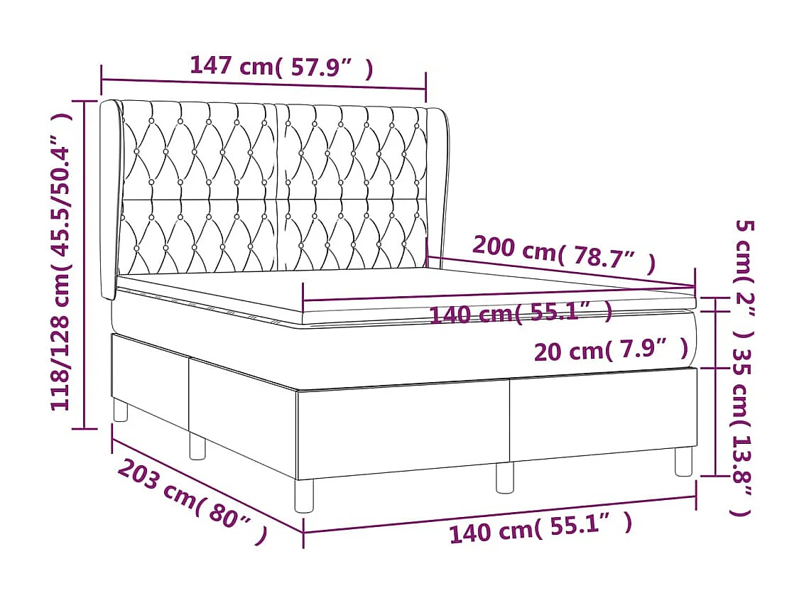 Sommier à lattes de lit avec matelas Noir 140x200 Tissu