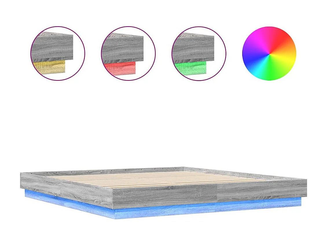Cadre de lit avec lumières LED sonoma gris 200x200