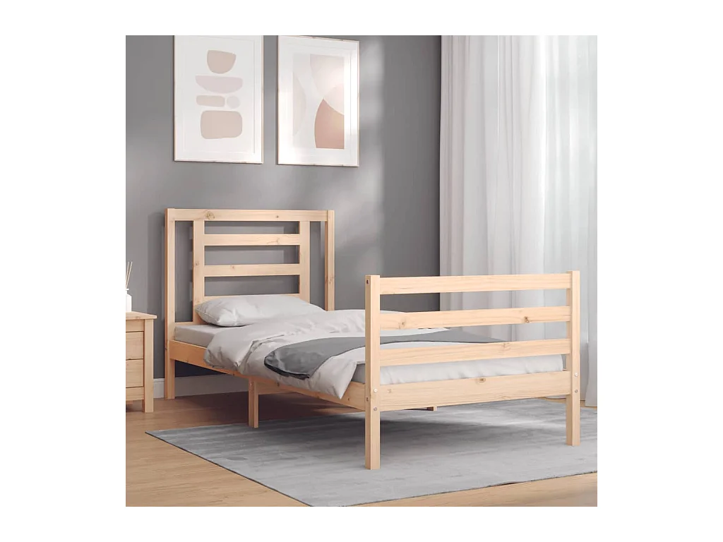 Cadre de lit avec tête de lit 90x200 bois massif