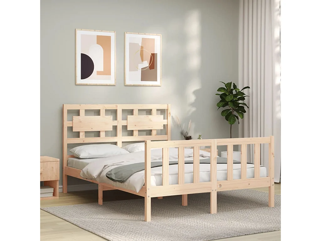 vidaXL Estructura de cama con cabecero madera maciza 140x190 cm Marrón