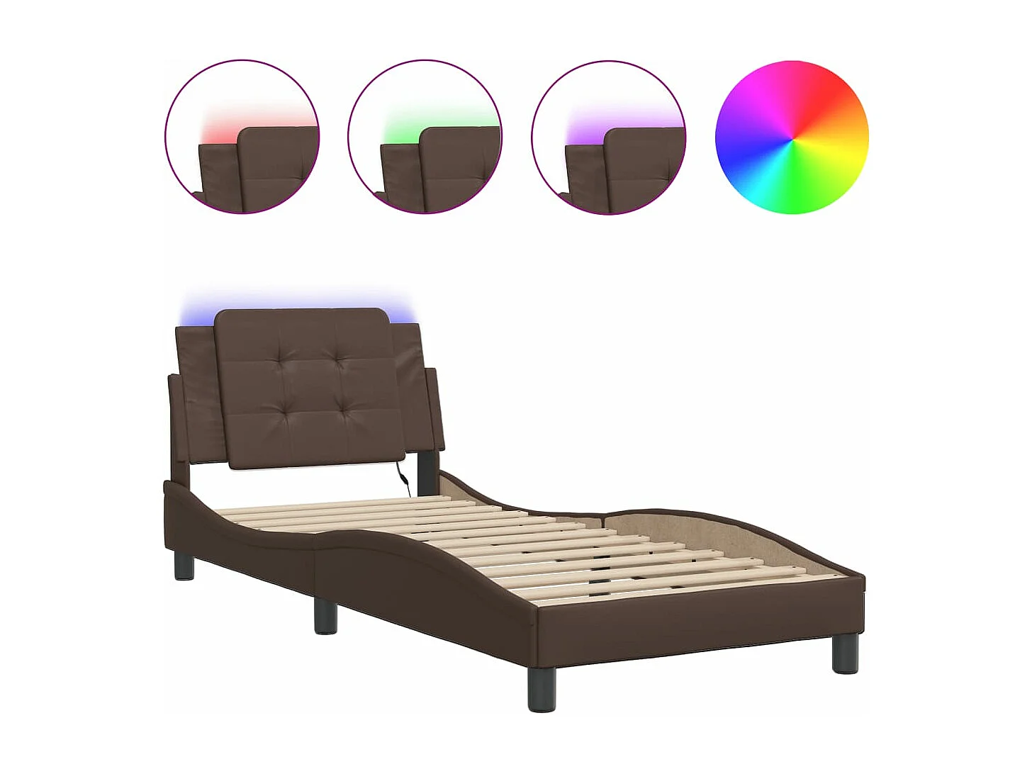 Cadre de lit avec lumières LED marron 80x200 similicuir