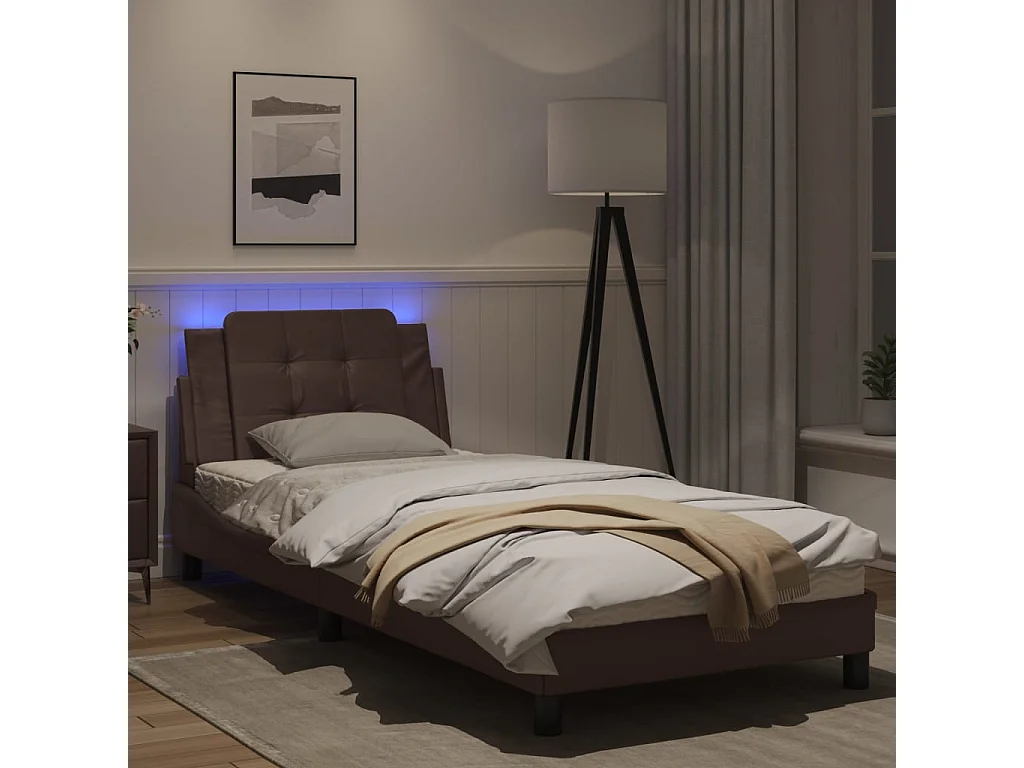 Cadre de lit avec lumières LED marron 80x200 similicuir