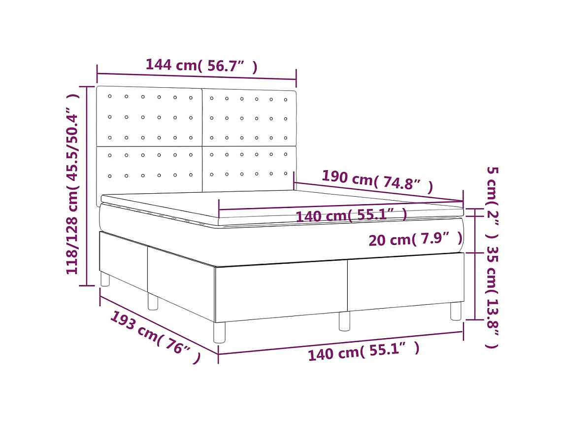 Sommier à lattes de lit avec matelas Gris 140x190 Similicuir