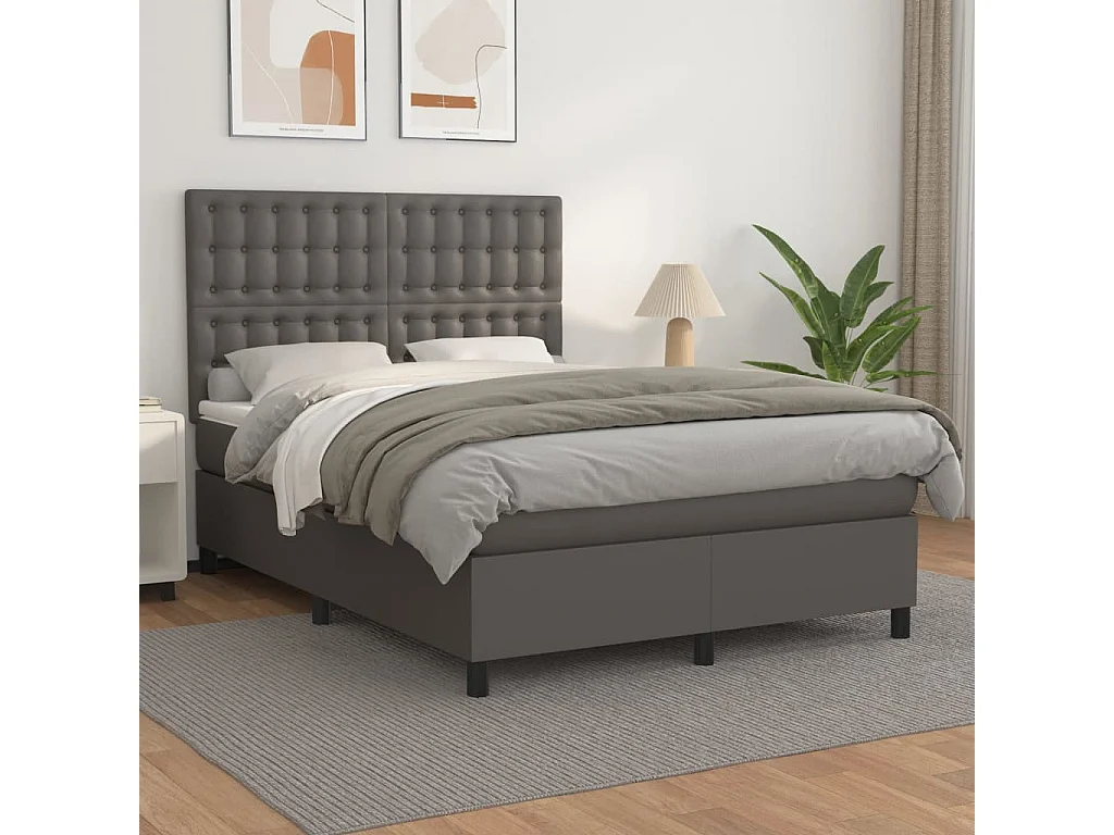Sommier à lattes de lit avec matelas Gris 140x190 Similicuir