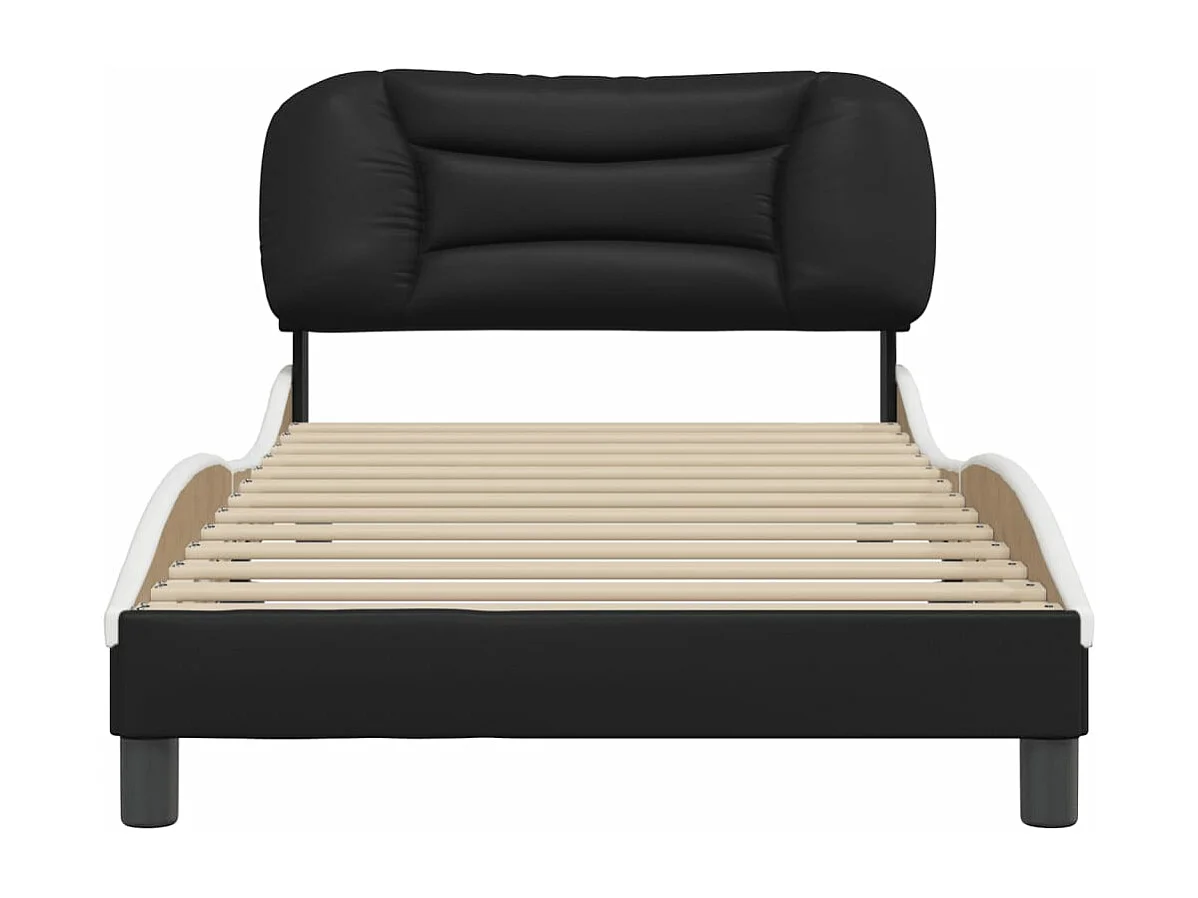 Cadre de lit et tête de lit noir et blanc 100x200 similicuir