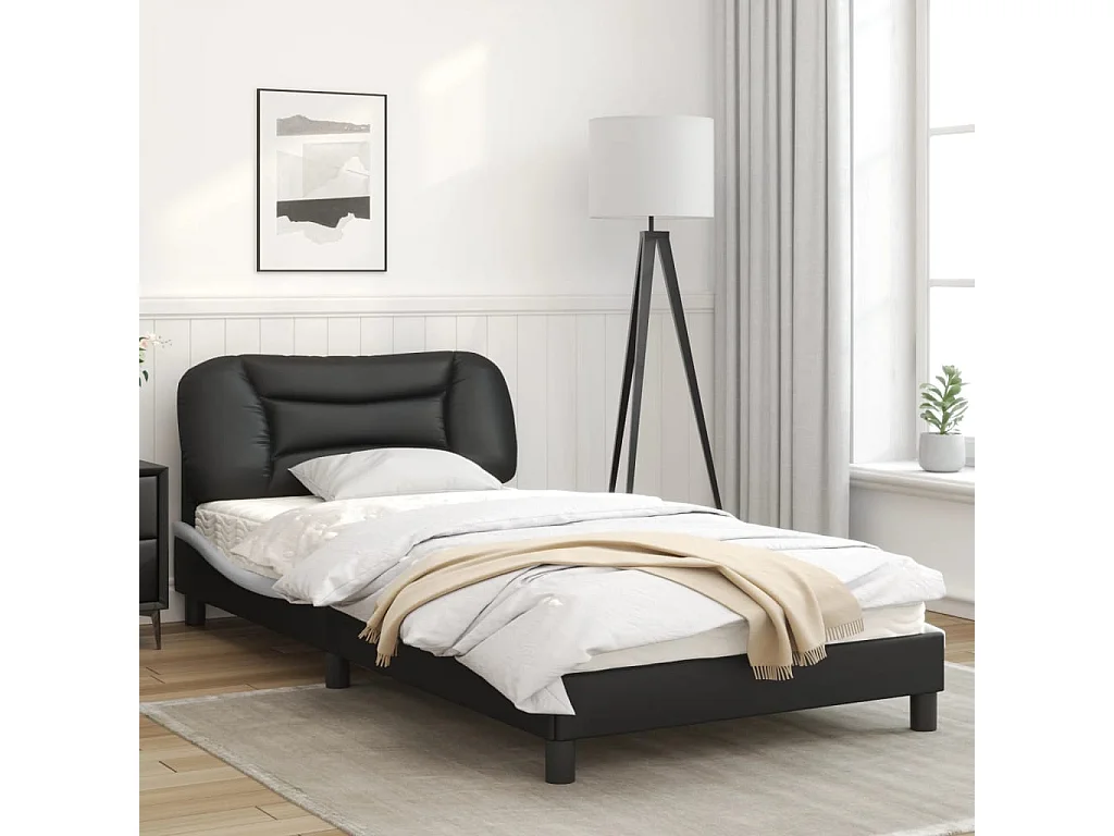 Cadre de lit et tête de lit noir et blanc 100x200 similicuir