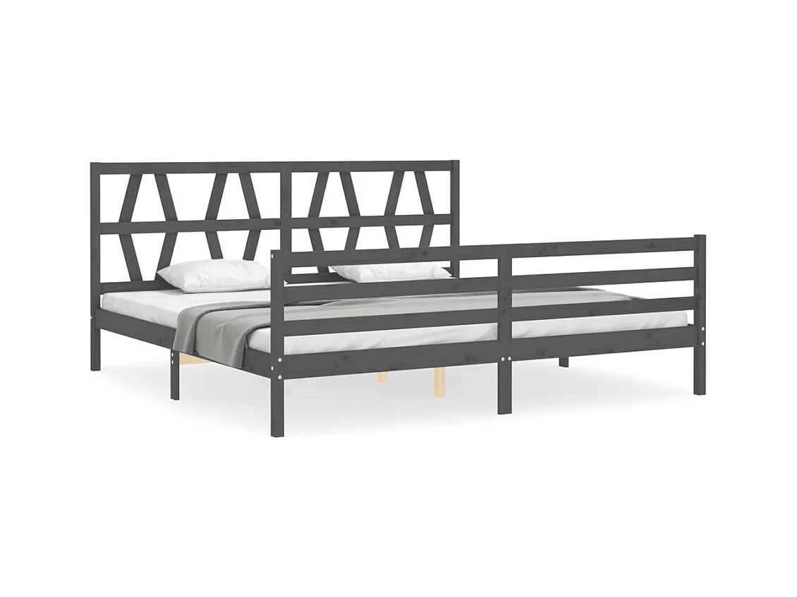 Cadre de lit avec tête de lit gris 200x200 bois massif