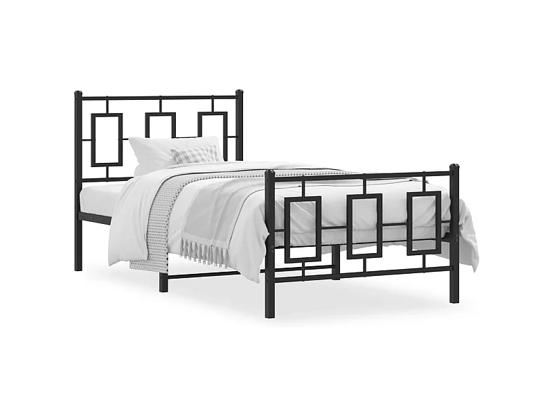 Cadre de lit métal avec tête de lit-pied de lit noir 90x190