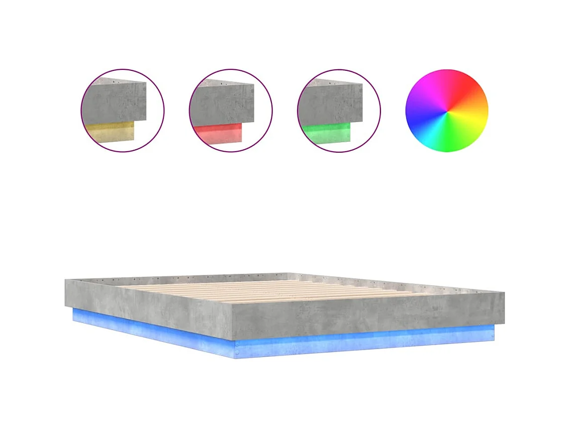 Cadre de lit avec lumières LED gris béton 160x200