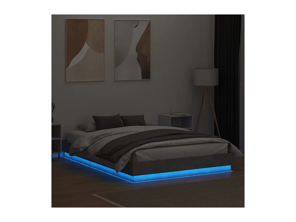 Cadre de lit avec lumières LED gris béton 160x200