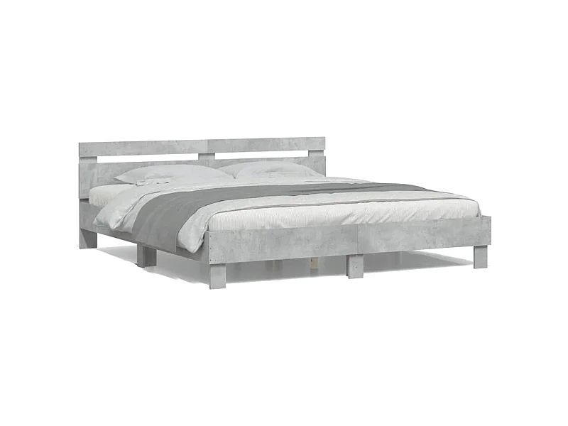 Cadre de lit avec tête de lit et LED gris béton 160x200