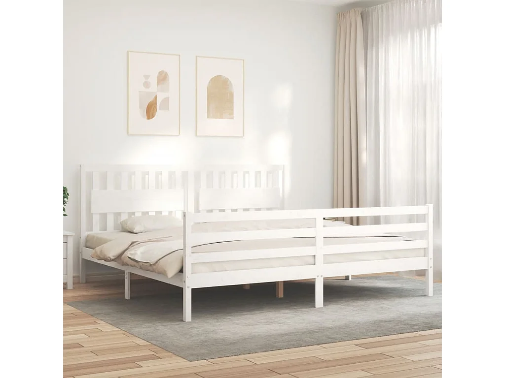 Cadre de lit avec tête de lit blanc 200x200 bois massif