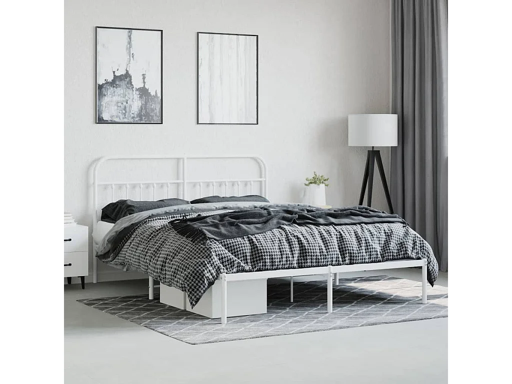 Cadre de lit métal avec tête de lit blanc 183x213