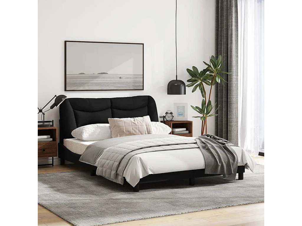 Cadre de lit avec tête de lit Noir 140x200 Tissu