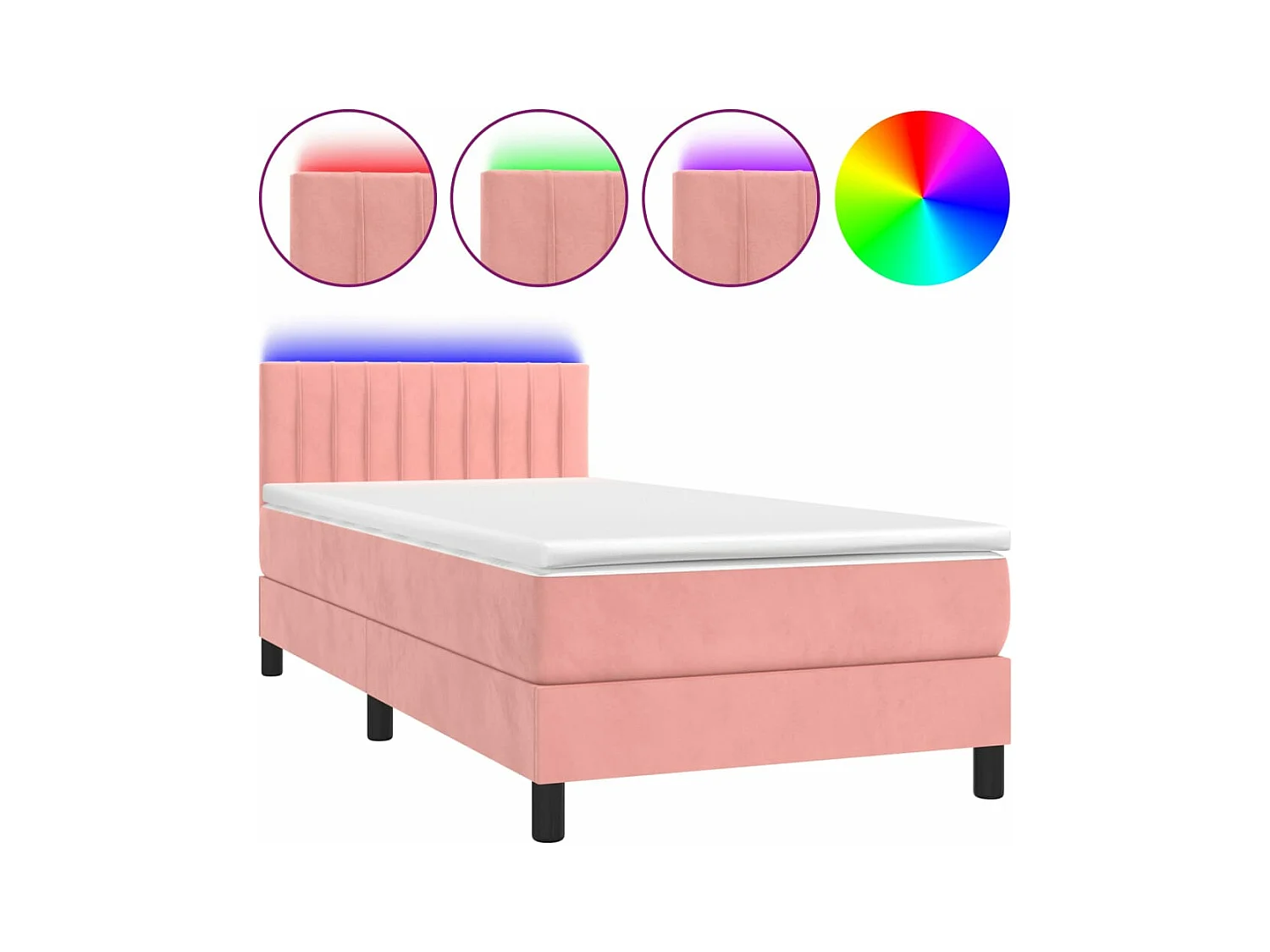 Sommier à lattes de lit avec matelas et LED Rose 90x200
